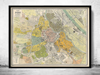 Old Map of Vienna Wien  Austria 1883  | Vintage Poster Wall Art Print |