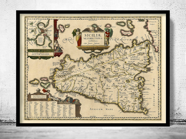 Old Map of Sicily Sicilia, Italia 1600  | Vintage Poster Wall Art Print |