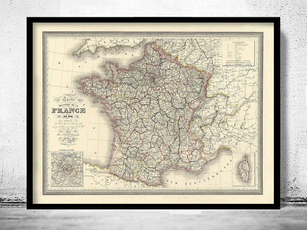 Old Map of France 1835 Vintage Map  | Vintage Poster Wall Art Print |