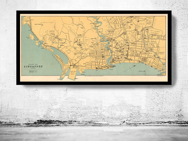 Old Map of Singapore City 1905  | Vintage Poster Wall Art Print |