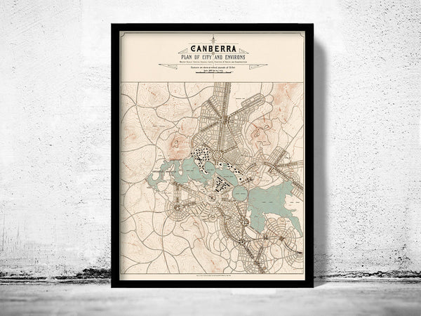 Old Map of Canberra City Australia 1918 Vintage Map  | Vintage Poster Wall Art Print |