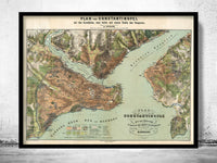 Old Map of Istanbul Constantinople, Turkey 1882 Vintage map  | Vintage Poster Wall Art Print |