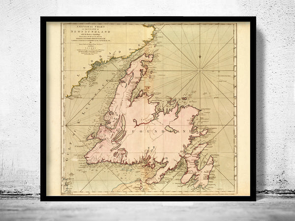 Old Map of Newfoundland Canada 1755  | Vintage Poster Wall Art Print |