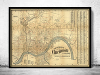 Old Map of Cincinnati 1882 Vintage Map  | Vintage Poster Wall Art Print |