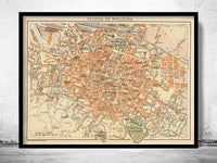 Old Map of Bologna 1930  | Vintage Poster Wall Art Print |