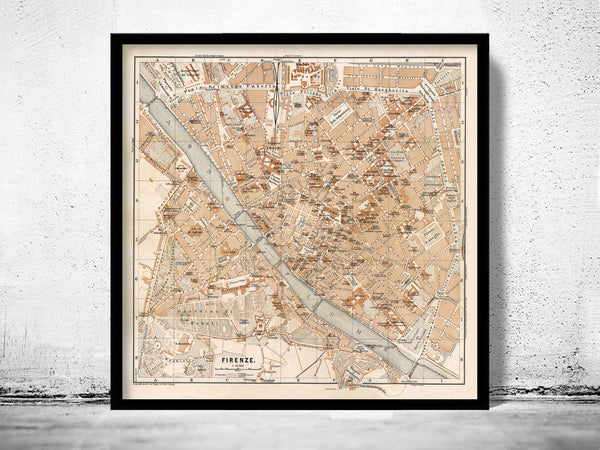 Old Map of Florence Firenze, City Plan  Italia 1900  | Vintage Poster Wall Art Print |