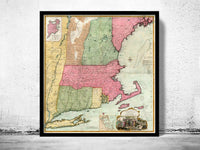 Old Map of Eastern United States 1774 New England Old Map  | Vintage Poster Wall Art Print |