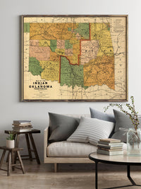 Old Map of Oklahoma Indian Territory 1892  | Vintage Poster Wall Art Print |