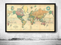 Old Map of the World Vintage Atlas 1898 Mercator projection  | Vintage Wall Map Art Print