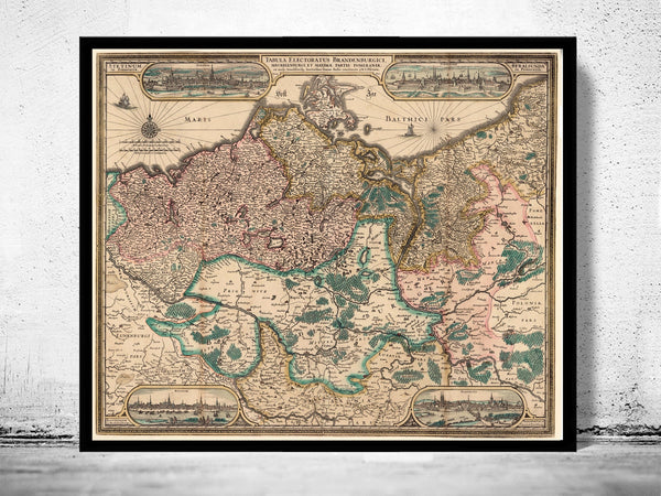 Old Map of Brandenburg 1700 Germany Vintage map  | Vintage Poster Wall Art Print |