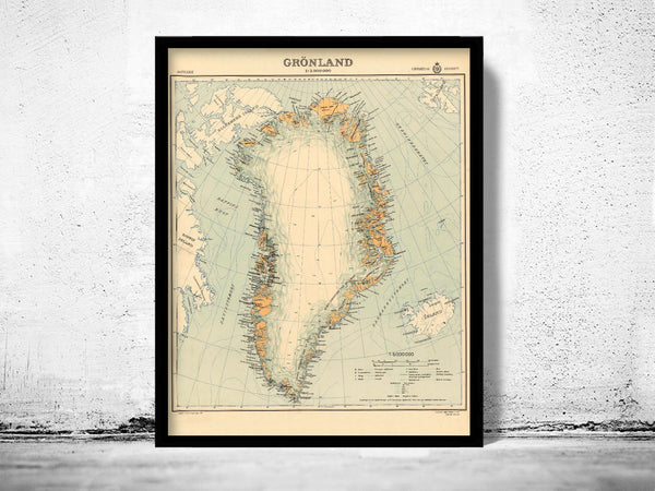 Old Map of Greenland Groenland 1937 Vintage map  | Vintage Poster Wall Art Print |