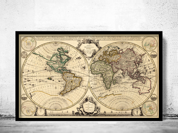 Old Map of the World Map 1703 Vintage World Map