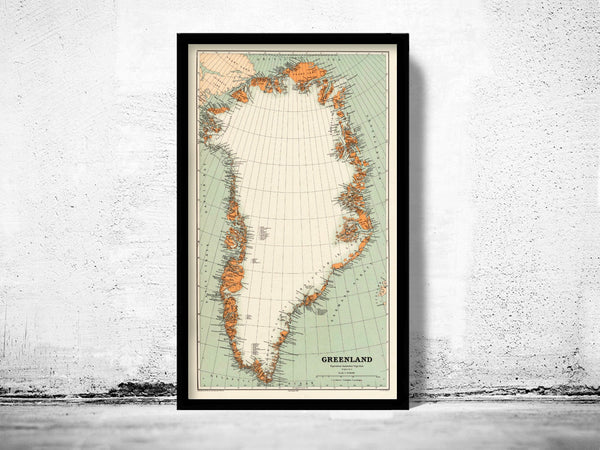 Old Map of Greenland Groenland 1929 Vintage map  | Vintage Poster Wall Art Print |