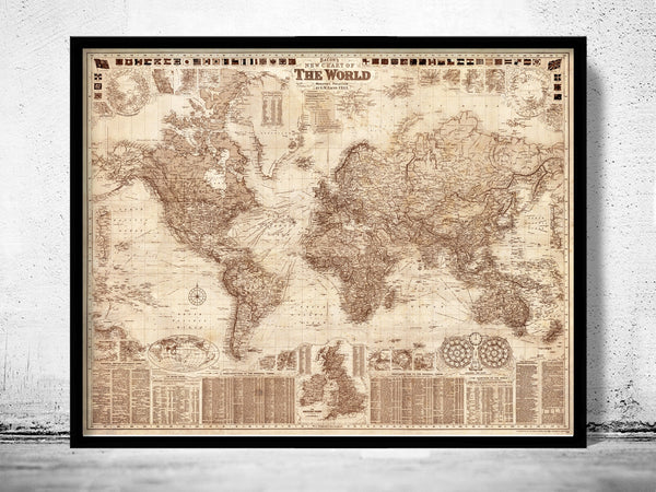 Antique World Map Old World Map 1908 Mercator projection SEPIA  | Vintage Poster Wall Art Print | Vintage World Map