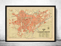 Old Map of Clermont Ferrand 1893 France Vintage Map  | Vintage Poster Wall Art Print |