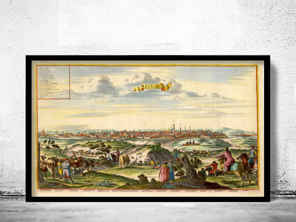 Old Gravure of Moscow Russia 1729 Vintage Panoramic View  | Vintage Poster Wall Art Print |