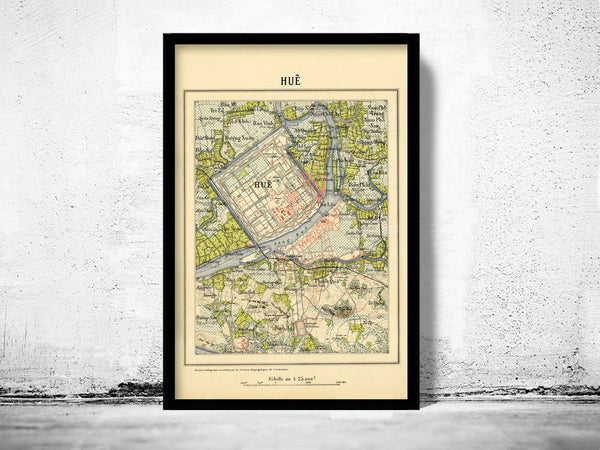 Old Map of Hue Vietnam 1910  | Vintage Poster Wall Art Print |