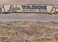 Old Map of Lake Tahoe California and Nevada 1965 | Vintage Poster Wall Art Print |