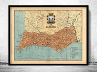 Old Map of Algarve Portugal 1920 Portuguese map  | Vintage Poster Wall Art Print | Vintage Map of Algarve