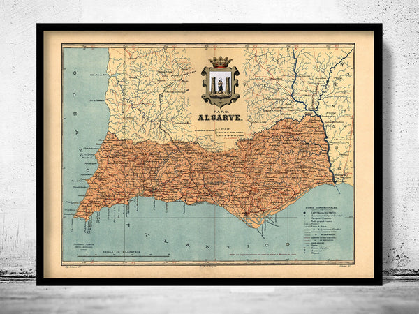 Old Map of Algarve Portugal 1920 Portuguese map  | Vintage Poster Wall Art Print | Vintage Map of Algarve