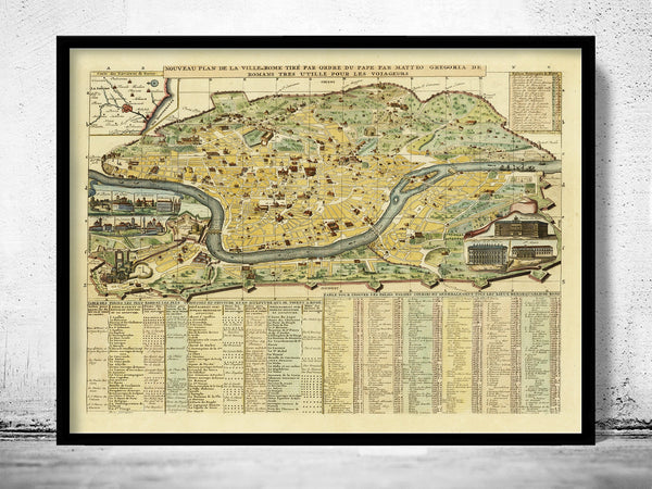 Old Map of Rome Roma Italy 1719 Vintage Map of Rome  | Vintage Poster Wall Art Print |