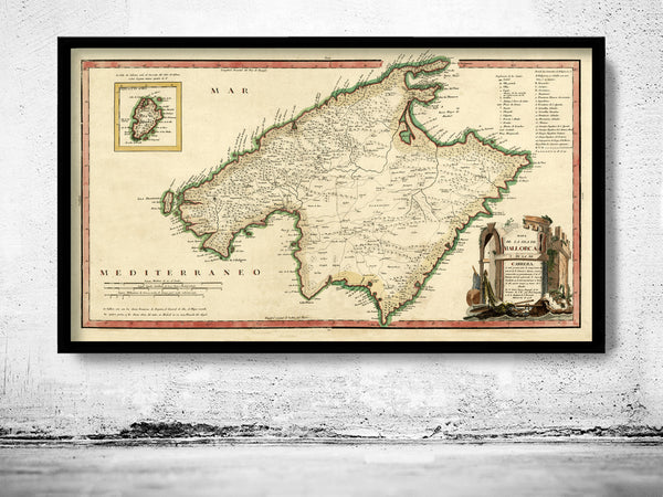 Old Map of Mallorca Island Spain 1773 Mapa Viejo de Mallorca | Vintage Poster Wall Art Print |