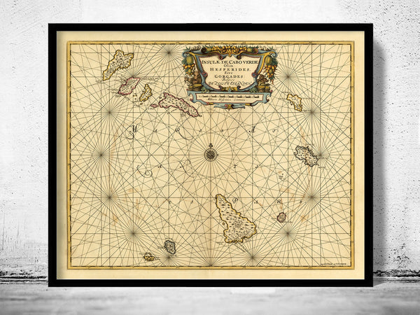 Old Map of Cape Verde Islands Cabo Verde 1665 Mapa de Cabo Verde | Vintage Poster Wall Art Print |