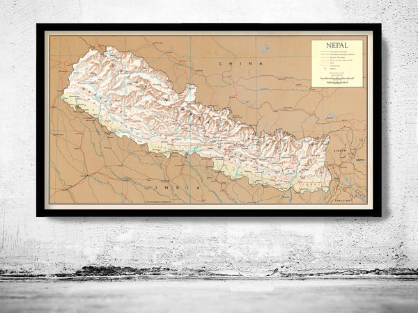 Old Map of Nepal Vintage Map  | Vintage Poster Wall Art Print |