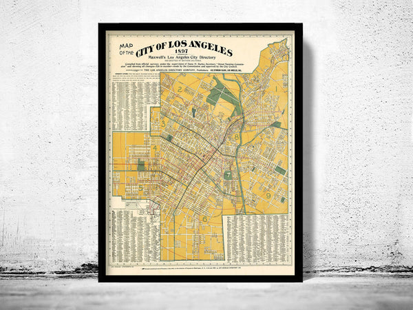 Old Map of Los Angeles 1897  | Vintage Poster Wall Art Print |