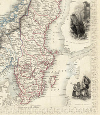 Old Map of Norway and Sweden 1851 Scandinavia Antique Baltic Sea  | Vintage Poster Wall Art Print |