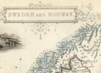 Old Map of Norway and Sweden 1851 Scandinavia Antique Baltic Sea  | Vintage Poster Wall Art Print |