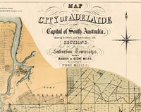 Vintage Map of Adelaide City , Australia Oceania 1877  | Vintage Poster Wall Art Print |