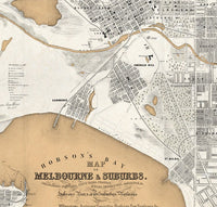 Vintage Map of Melbourne City , Australia Oceania 1851  | Vintage Poster Wall Art Print |