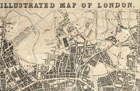 Old Map of London , England United Kingdom 1845  | Vintage Poster Wall Art Print |