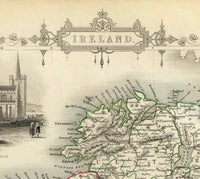 Vintage Map of Ireland 1851 Beautiful Antique map of Ireland with gravures  | Vintage Poster Wall Art Print |