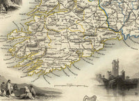 Vintage Map of Ireland 1851 Beautiful Antique map of Ireland with gravures  | Vintage Poster Wall Art Print |