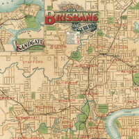 Vintage Map of Brisbane City , Australia Oceania 1920  | Vintage Poster Wall Art Print |