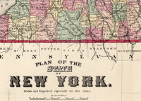 Vintage Map of New York State 1895  | Vintage Poster Wall Art Print |