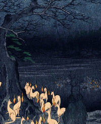 Japanese Art, Hiroshige New Year´s Eve foxfires at the changing tree, Oji, 1857  | Vintage Poster Wall Art Print |