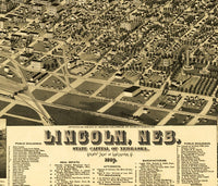 Panoramic View of Lincoln City Nebraska 1889