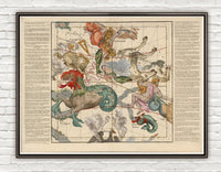 Old Celestial Map 1693 astrologycal map (six plates)  | Vintage Poster Wall Art Print |