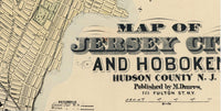 Old Map of Jersey City and Hoboken , Hudson County 1882  | Vintage Poster Wall Art Print |