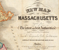 Old Map of Massachusetts 1839, Boston, Salem, Worcester,Lowell, Springfield