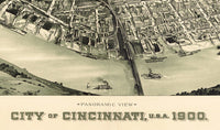 Old Map of Cincinnati 1900 Panoramic View | Vintage Map Wall Map