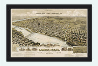 Old Map of Laredo Texas Vintage Panoramic View 1892