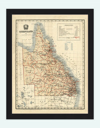 Old Map of Queensland Australia 1911 Vintage Map