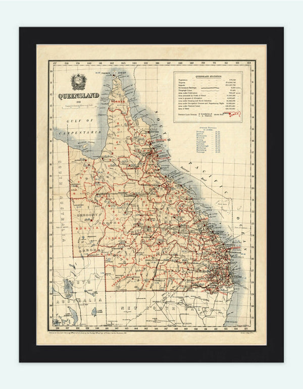 Old Map of Queensland Australia 1911 Vintage Map