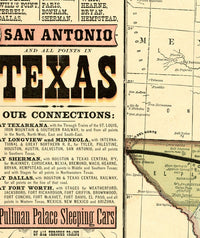 Old Map Texas Pacific Railway 1876 United States of America  | Vintage Poster Wall Art Print |