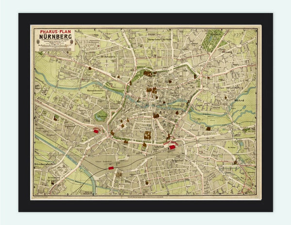 Old Map of Nuremberg 1903 France Vintage Map