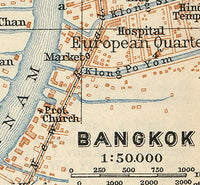 Old Map of Bangkok 1914 Thailand  | Vintage Poster Wall Art Print |